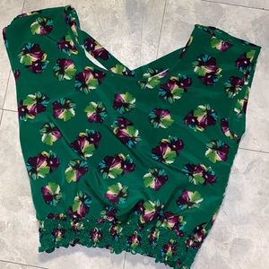 Green floral print juniors blouse